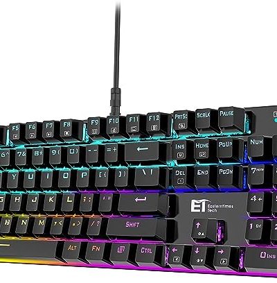 ET Mechanical Gaming Keyboard RGB Backlit Keys Computer Keyboard, 16.8 Million Color 104 Keys Blue Switch Wired Gaming Keyboards Full Size, Aluminum Base USB Keyboard for PC Gamer Laptop