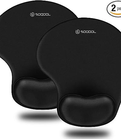 Mouse Pad, SOQOOL 2 Pack Ergonomic Mouse Pads with Comfortable and Cooling Gel Wrist Rest Support and Lycra Cloth, Non-Slip PU Base for Easy Typing Pain Relief, Durable and Washable for Easy Cleaning…