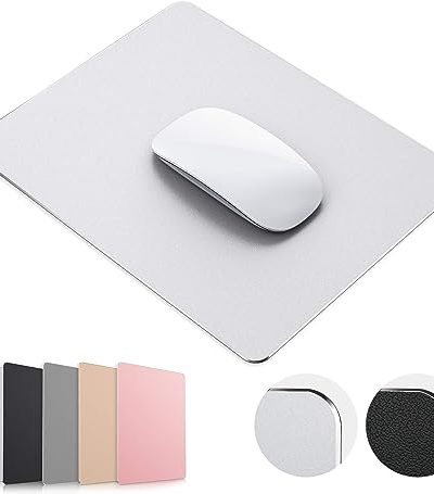 JEDIA Mouse Pad, Silver Premium Hard Metal Aluminum Mousepad, Double Side Waterproof Ultra Smooth Mouse Pad for Fast and Accurate Mouse Control for Office and Gaming, 9.4 x 7.9inch