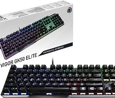 MSI Vigor GK50 Elite LL Mechanical Gaming Keyboard - Kailh Blue Switches (Clicky), Ergonomic Keycaps, Brushed Metal Finish, Anti-Slip Base, Per-Key RGB Mystic Light, USB 2.0 - Full-Sized