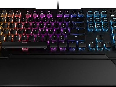 ROCCAT Vulcan 121 AIMO Linear Mechanical Titan Switch Full-size PC Gaming Keyboard with Per-key AIMO RGB Lighting, Anodized Aluminum Top Plate and Detachable Palm Rest – Black